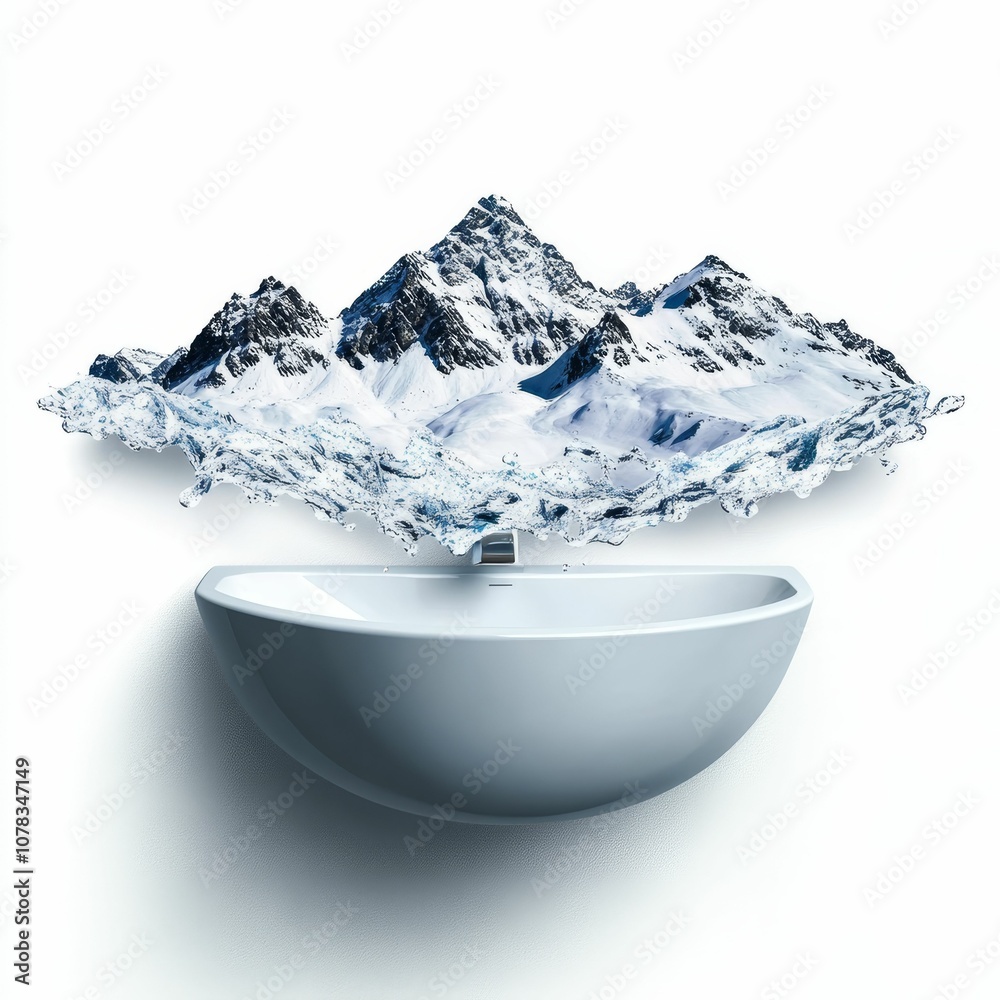 Snowy mountains reflected in a sink. Snowy mountains reflected in a sink.
