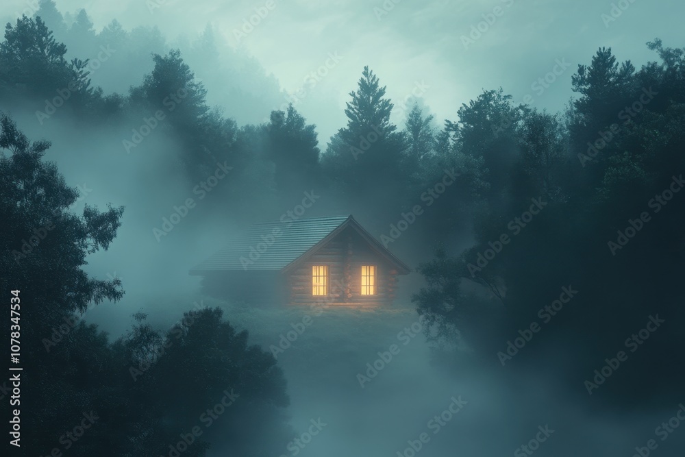 Secluded Cabin in the Fog: A small, cozy wooden cabin Secluded Cabin in the Fog: A small, cozy wooden cabin