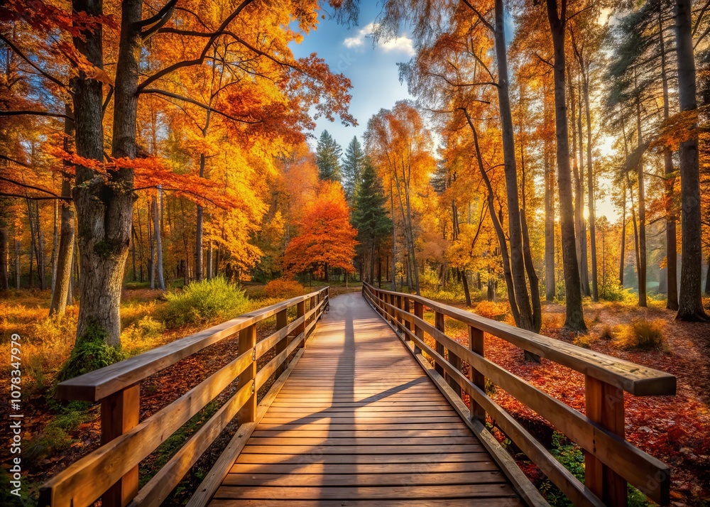 Cozy Autumn Walkway in Pavilniai Regional Park, Vilnius, Featuring a Wooden Boardwalk Surrounded by Lush Trees and Vibrant Fall Foliage in a Serene Natural Setting Cozy Autumn Walkway in Pavilniai Regional Park, Vilnius, Featuring a Wooden Boardwalk Surrounded by Lush Trees and Vibrant Fall Foliage in a Serene Natural Setting