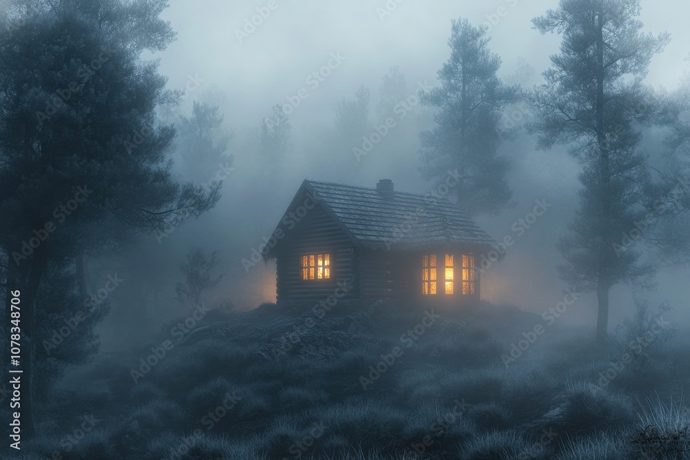 Secluded Cabin in the Fog: A small, cozy wooden cabin Secluded Cabin in the Fog: A small, cozy wooden cabin