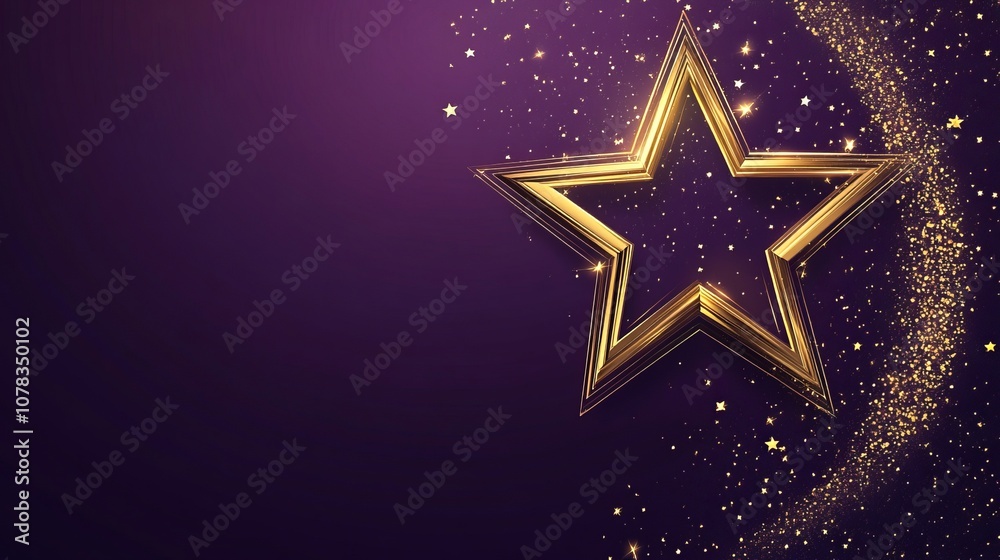 Golden Star Graphic Design on a Purple Background. A Luxurious and Elegant Template for Posters, Banners, and Awards. Golden Star Graphic Design on a Purple Background. A Luxurious and Elegant Template for Posters, Banners, and Awards.