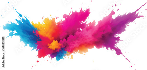 Bright colorful watercolor splash splatter stain brush strokes on white background. Modern vibrant aquarelle spot. Aquarelle explosion on white. Element. Vector watercolor illustration isolated design