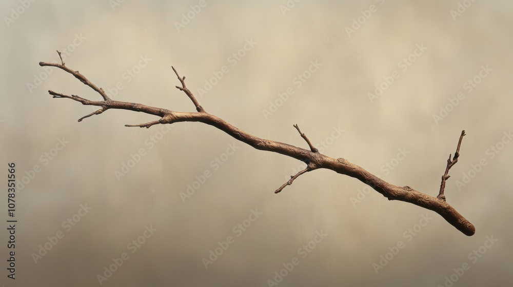 Fototapeta premium A single, bare branch extends out against a muted background, showcasing the delicate beauty of nature's details.
