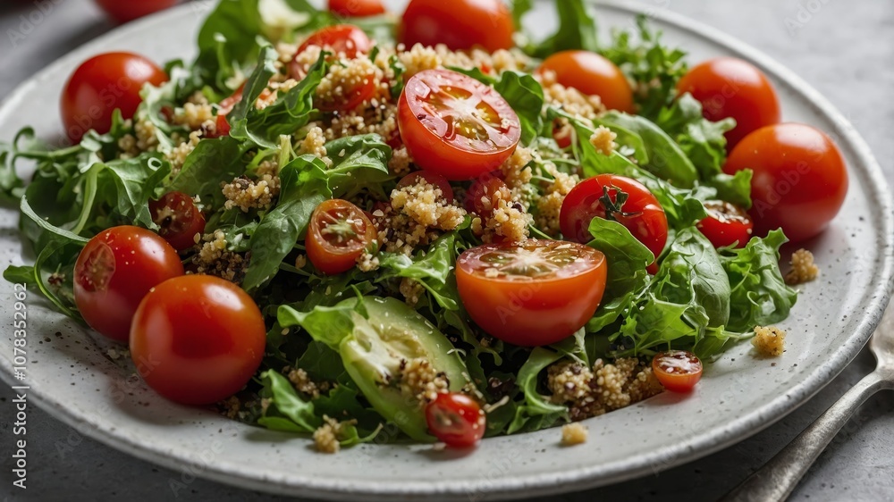 Fresh quinoa salad with cherry tomatoes and mixed greens Fresh quinoa salad with cherry tomatoes and mixed greens