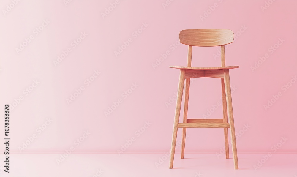Wooden bar stool minimalist design pink background
