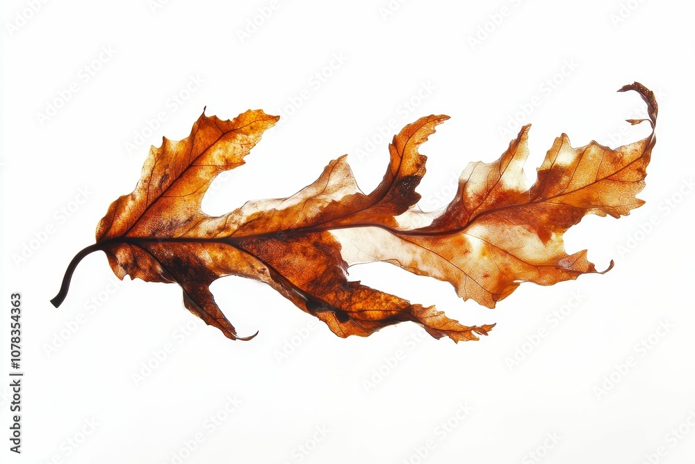Fototapeta premium Single, dry, brown leaf on white background.