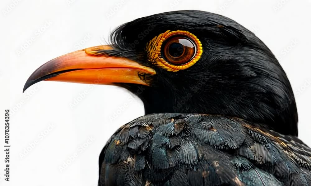 Closeup of a Black and Orange Bird with a Bright Yellow Eye Closeup of a Black and Orange Bird with a Bright Yellow Eye