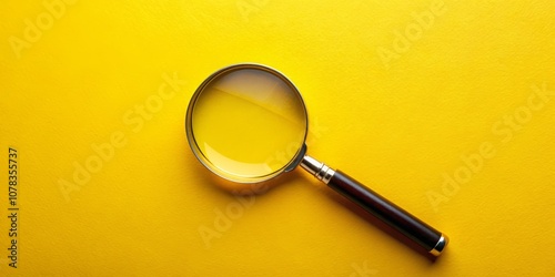 Magnifying Glass on Yellow Background, Single Object, Overhead View, Magnify, Vision, Perspective, Search