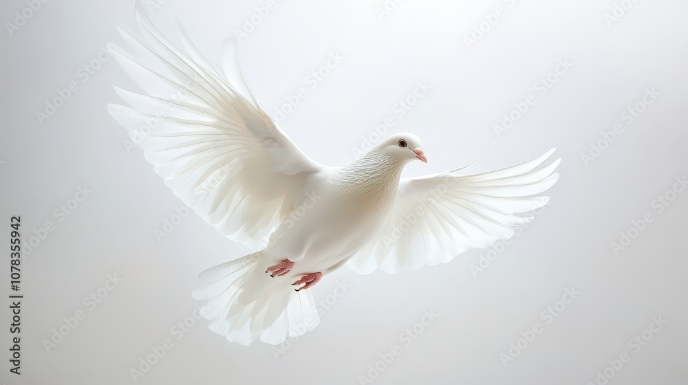 Fototapeta premium A White Dove in Flight with Wings Spread Wide