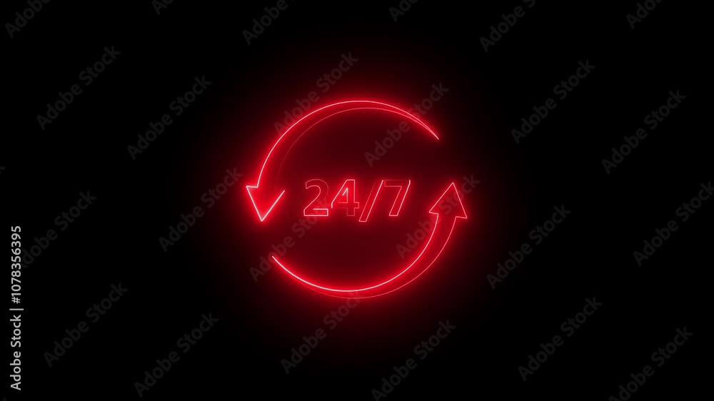 Neon glowing24 hours service online network icon animation. Neon glowing24 hours service online network icon animation.
