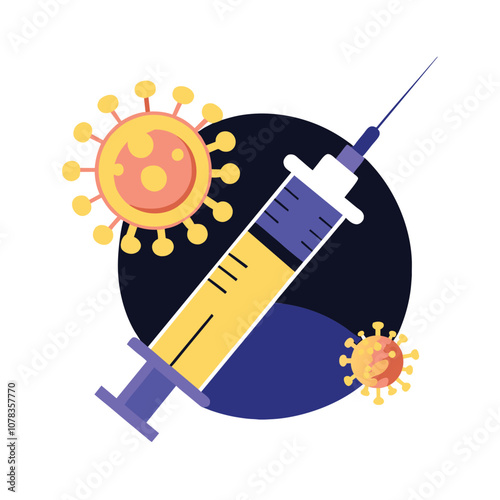 Vaccination concept Syringe and virus illustration