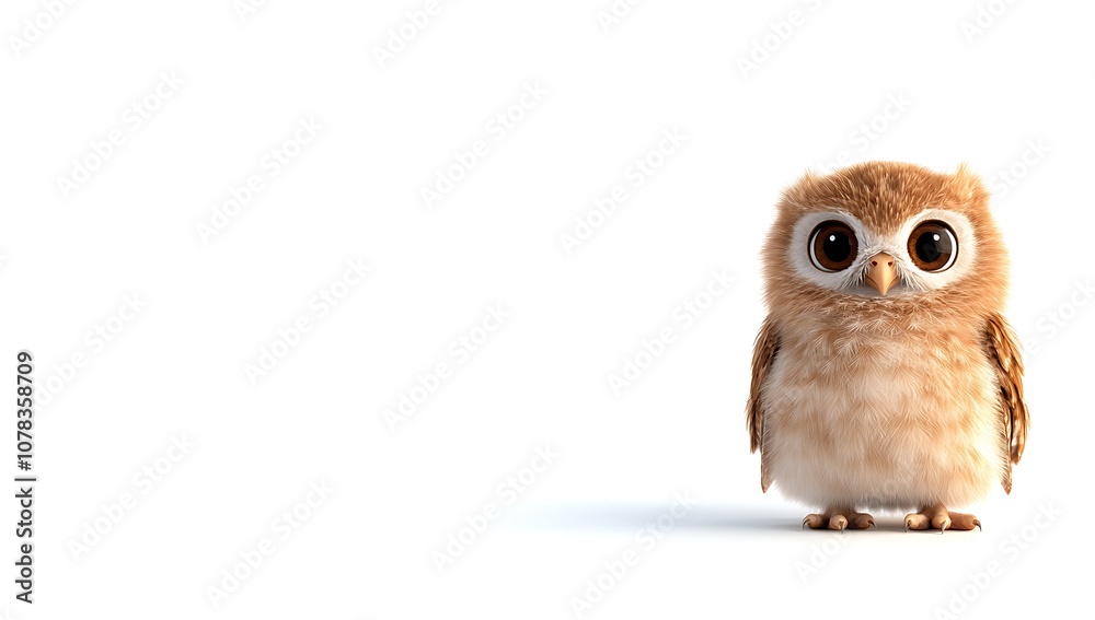 Fototapeta premium Cute cartoon owl with big eyes isolated on a white background.