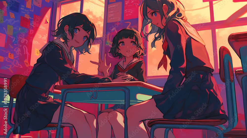 anime girl in classroom 2d illustration anime girl in classroom 2d illustration