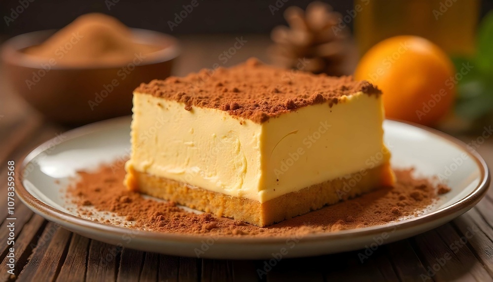 Creamy tiramisu with cocoa powder dusting. Creamy tiramisu with cocoa powder dusting.