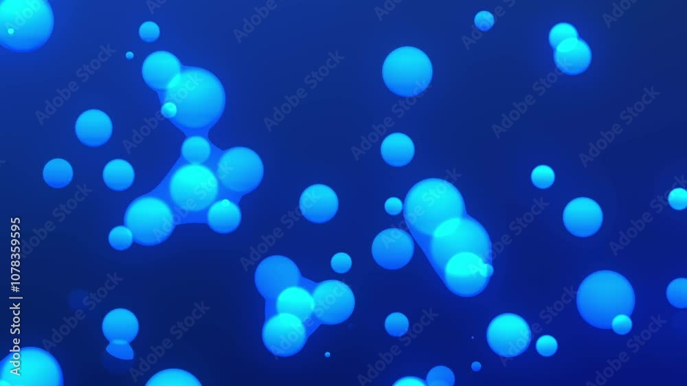 Floating light blue gradient circle shape particles on a gradient background collide with each other forming a veil around them