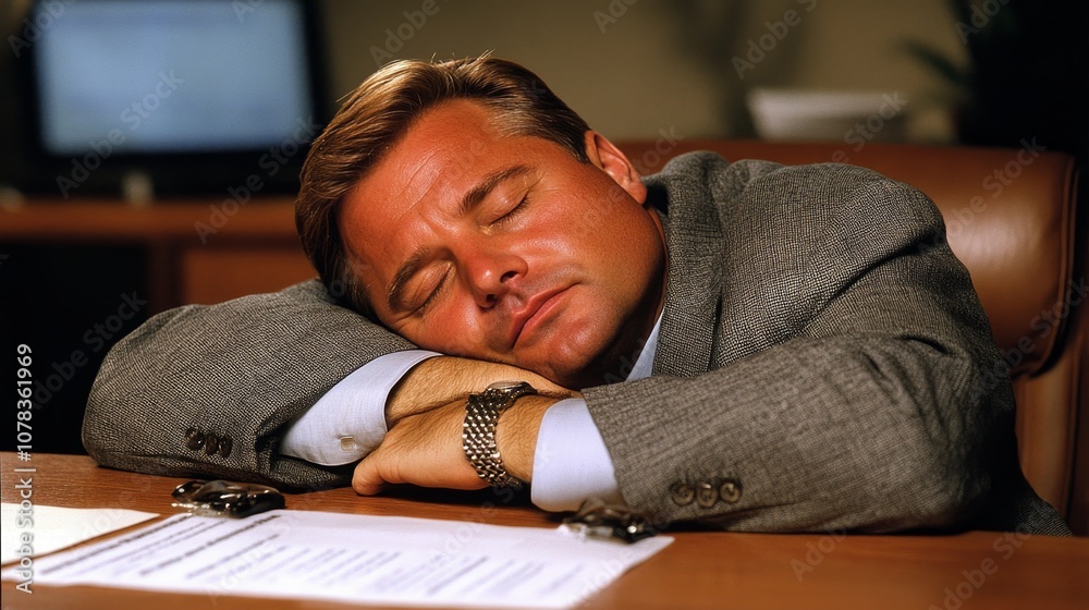 Burned Out Office Worker Taking a Power Nap.Concept of overwork, burnout, stress, lack of work-life balance,lack of sleep,and the negative impact of long working hours on mental and physical health.