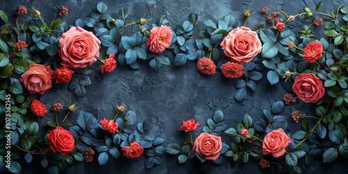 Wallpaper Mural Roses on wooden background. Romantic Spring flower frame. Beautiful Floral Background. Valentine's Day, Mother's Day, or Happy Birthday greeting cards. Torontodigital.ca