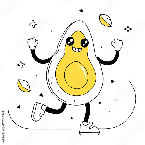 Happy Avocado Character Dancing with Joy