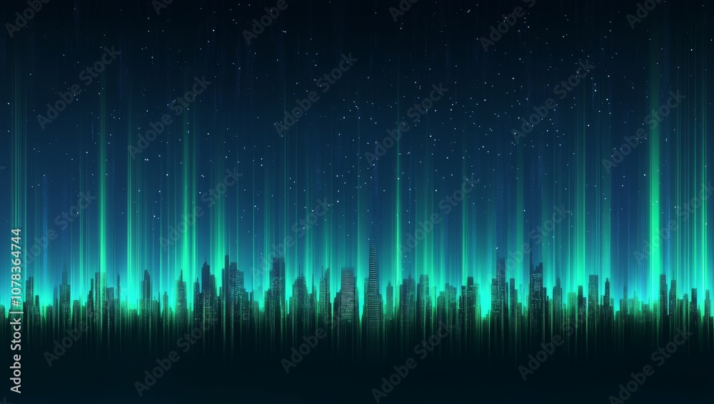 Abstract Background with Digital Data and Glowing Lines in Blue and Green Colors Abstract Background with Digital Data and Glowing Lines in Blue and Green Colors