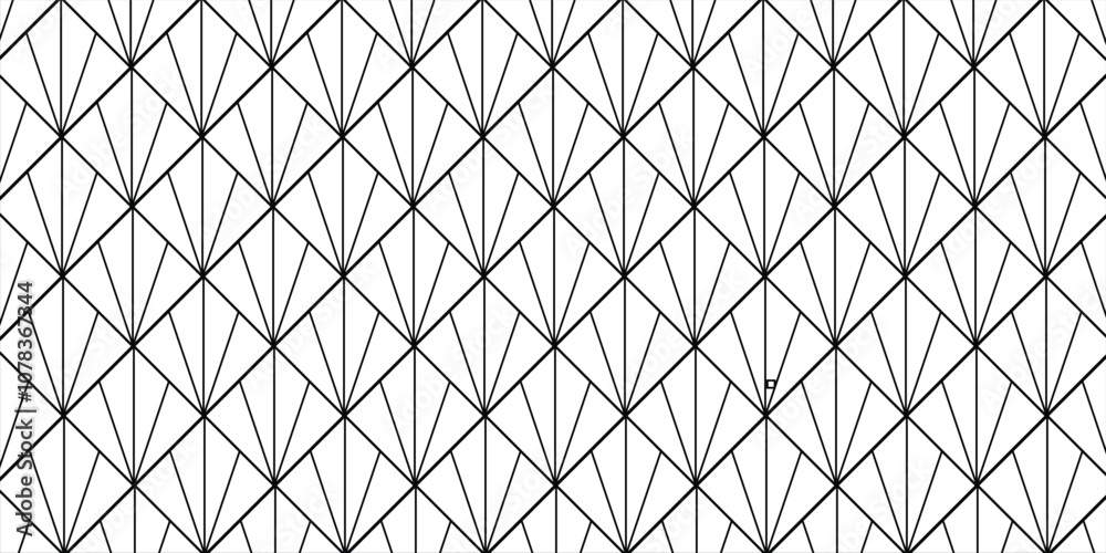 Fototapeta premium Interlocking triangles tessellation background. Image with repeated scallops. Fish scale. Seamless surface pattern design with scales. Modern japanese motif. Repeat scallop. Squama. Vector for print.