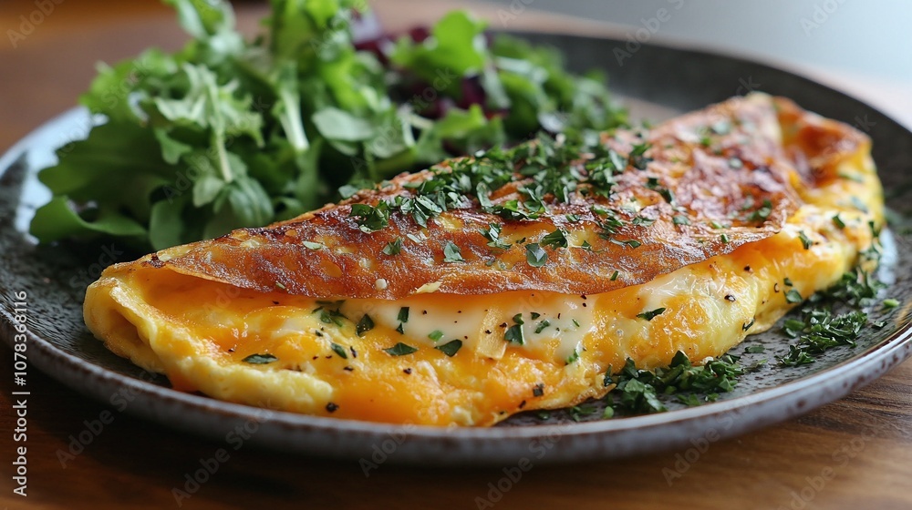 Fluffy French Omelet with Cheese and Herbs Served with Mixed Greens Fluffy French Omelet with Cheese and Herbs Served with Mixed Greens