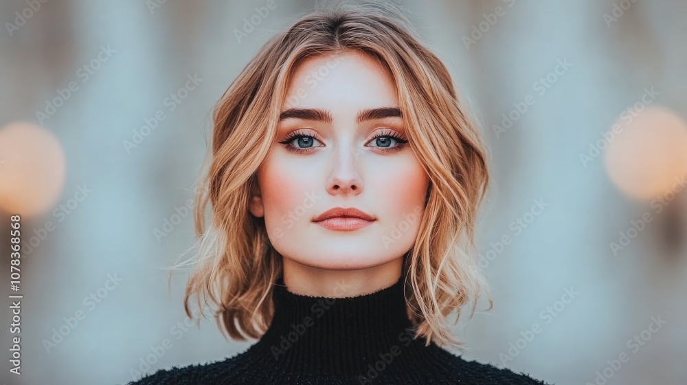 Confident Gaze: Portrait of a Young Woman with Blonde Bob Haircut Confident Gaze: Portrait of a Young Woman with Blonde Bob Haircut