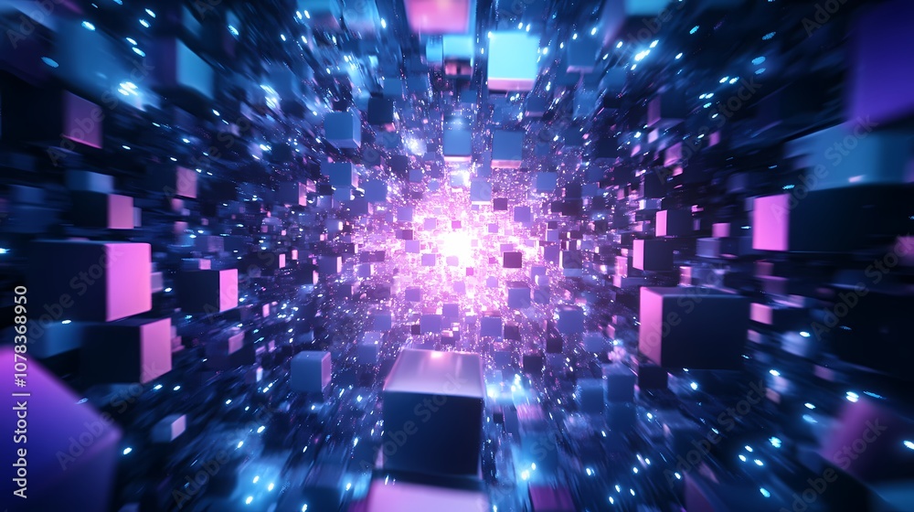 Obraz premium Digital technology Future blue purple cube poster background