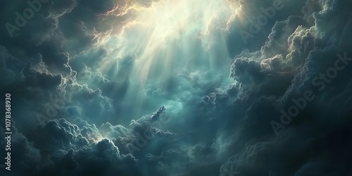 Light rays shining through dark clouds