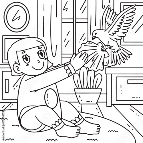 Baptism Dove Bringing Seashell to Baby Coloring