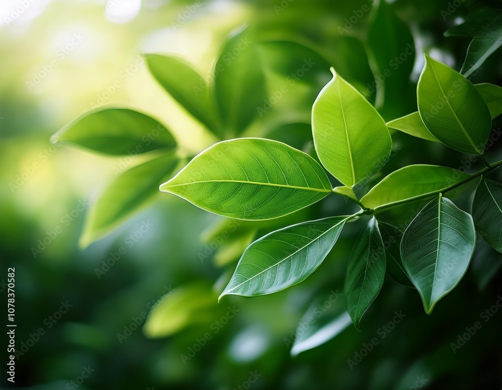 Obraz premium Vibrant green leaves create a fresh, natural setting, bathed in sunlight