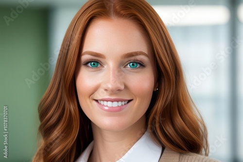 portrait Beautiful redhead caucasian business woman smiling at camera