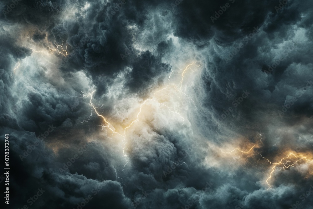 Lightning strikes through dark stormy clouds. Lightning strikes through dark stormy clouds.