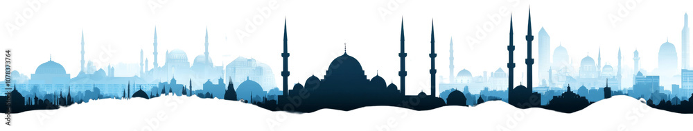 Silhouette of a Mosque with Minarets and Domes, PNG transparent background Silhouette of a Mosque with Minarets and Domes, PNG transparent background