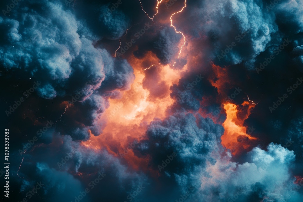 Lightning strikes through stormy clouds. Lightning strikes through stormy clouds.