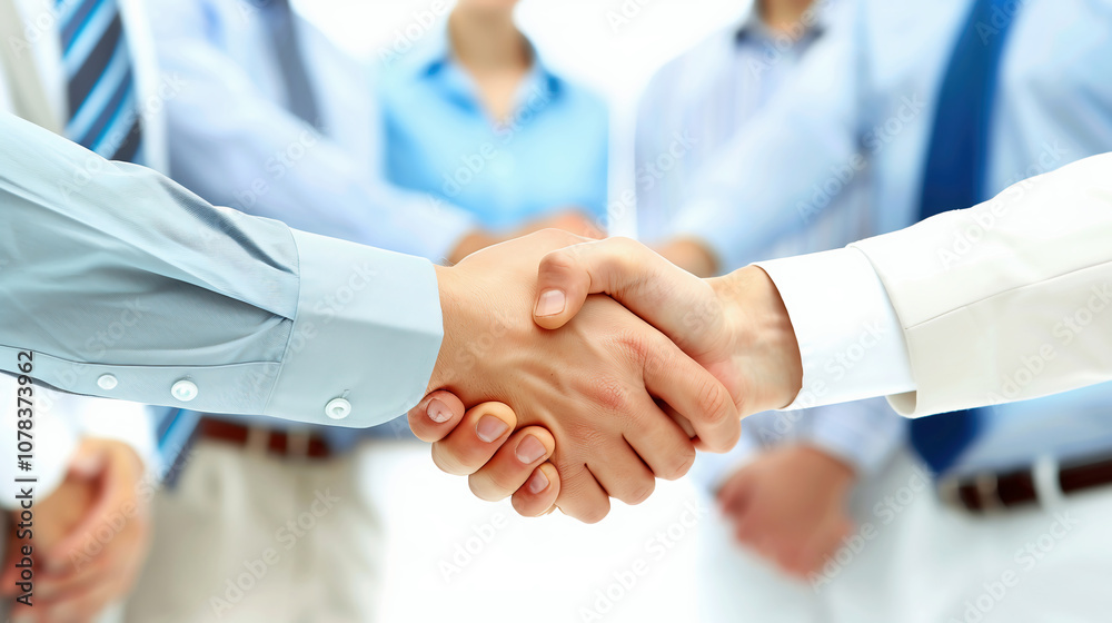 Close-up shot of business people shaking hands in an office setting. The handshake signifies agreement, partnership, and teamwork, marking a professional deal collaboration Close-up shot of business people shaking hands in an office setting. The handshake signifies agreement, partnership, and teamwork, marking a professional deal collaboration