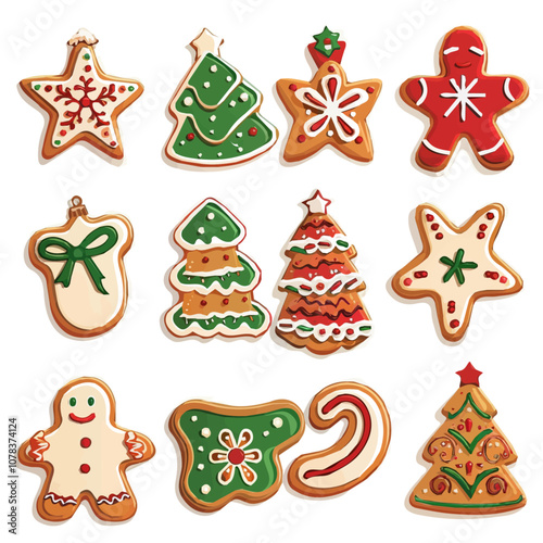 Simple flat 2D icon Christmas gingerbread set isolated on transparent background, vector, flat design, animation design, vector, flat design, animation design, simple flat 2D icon, design, clipart