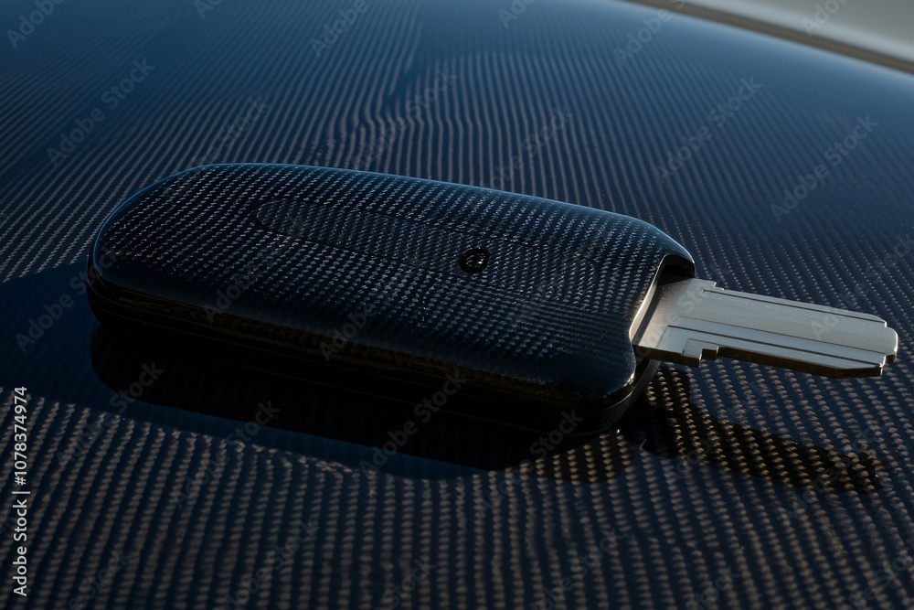 performance vehicle key with carbon fiber background performance vehicle key with carbon fiber background