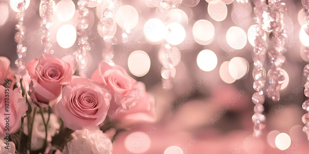 Light pink and silver bokeh background for a dreamy anniversary design.