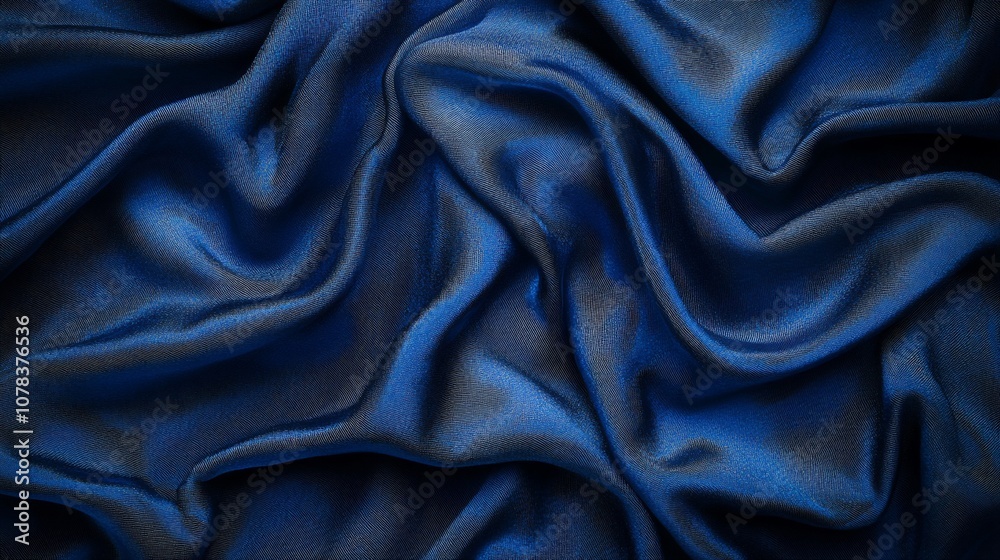 Obraz premium Blue silk fabric with smooth folds and wrinkles.
