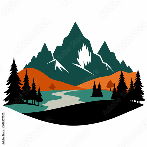 Highland landscape silhouette vector illustration on white background