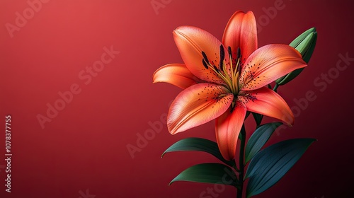 lily flower on red bacgkround