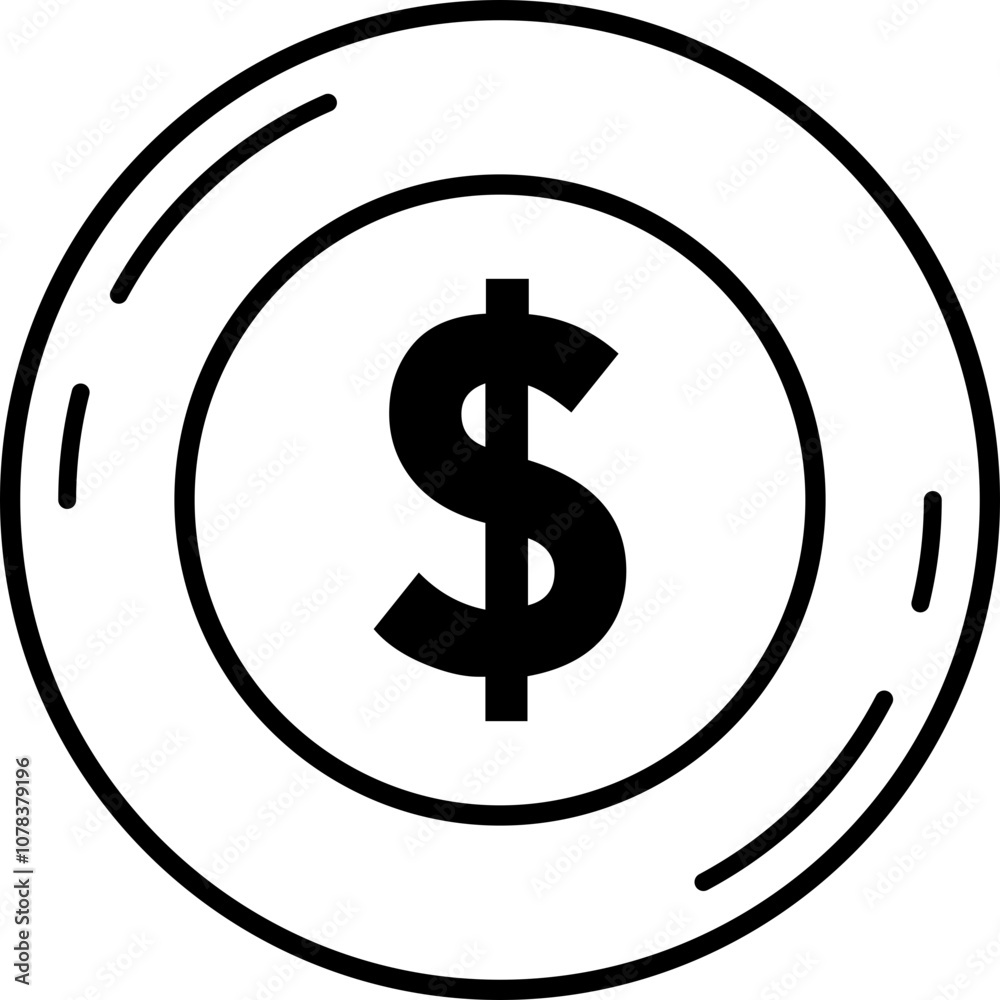 Dollar coin finance concept outline illustration Dollar coin finance concept outline illustration