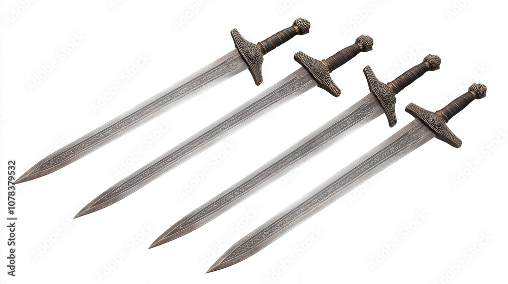 Four Ornate Swords Arranged In A Row Four Ornate Swords Arranged In A Row