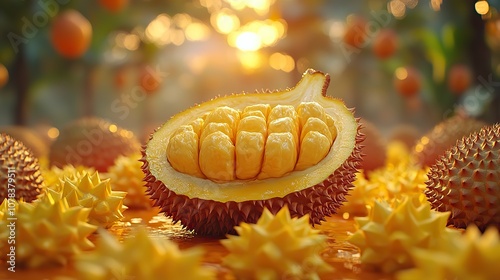 loop animation of fruit durian delicious fruit 3d rendering
