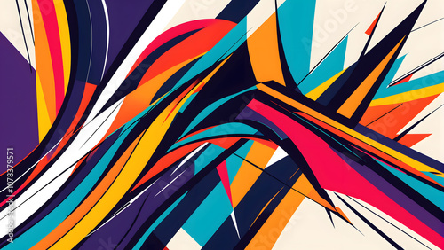 Wallpaper Mural Colorful abstract shapes, flowing curves, sharp angles, vibrant digital art composition. Torontodigital.ca