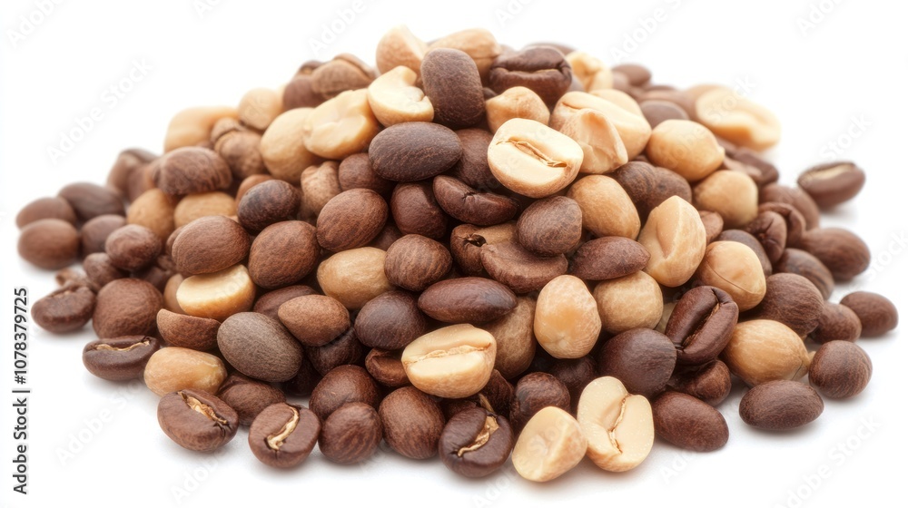 A mound of various coffee beans showcasing different roast levels and types. A mound of various coffee beans showcasing different roast levels and types.