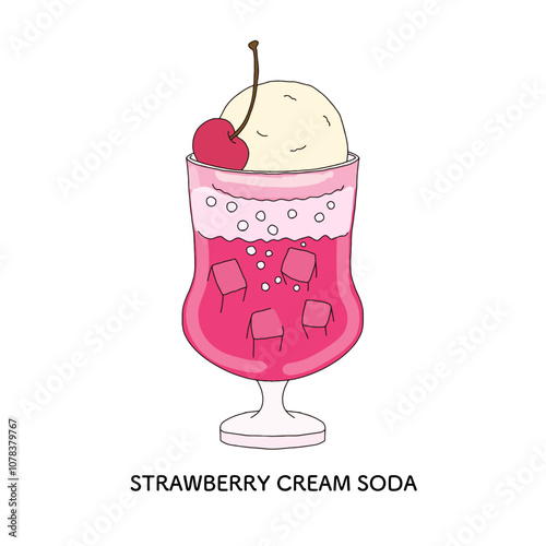 純喫茶のストロベリークリームソーダ　手描きのイラスト