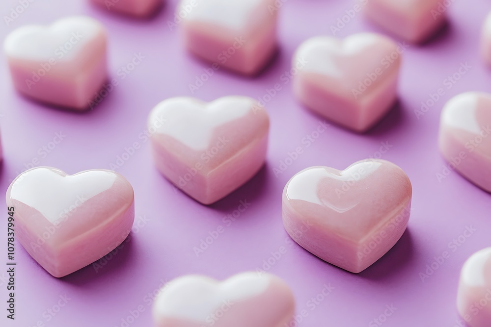 Light pink hearts with a soft gradient effect on a lavender background. Light pink hearts with a soft gradient effect on a lavender background.