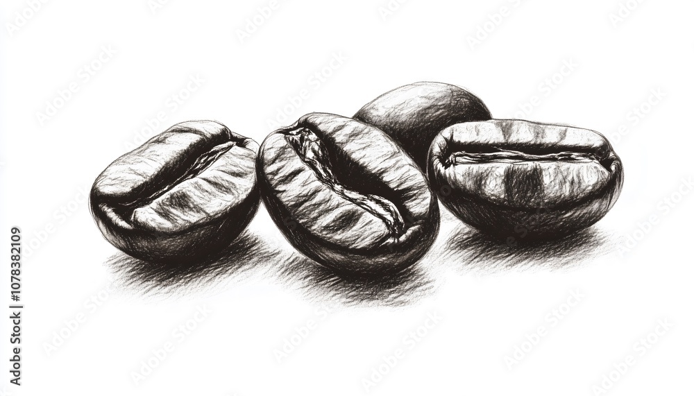 A drawing of four coffee beans on a white background A drawing of four coffee beans on a white background