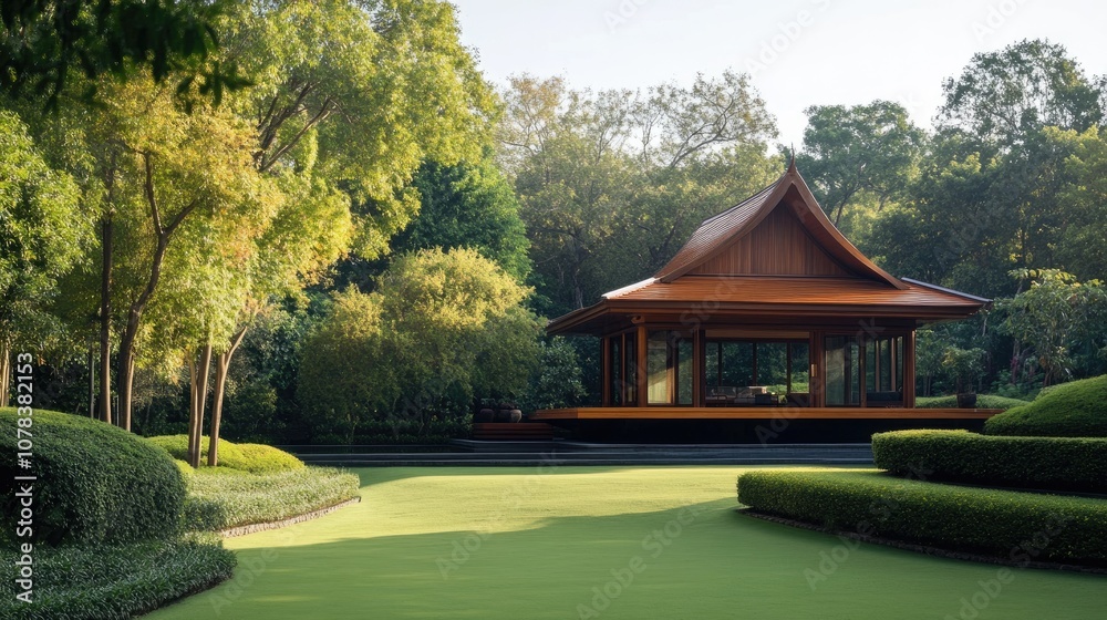 Serene Garden Pavilion Surrounded by Lush Greenery and Tranquil Landscape, Perfect for Nature Lovers and Relaxation Enthusiasts in a Beautiful Setting Serene Garden Pavilion Surrounded by Lush Greenery and Tranquil Landscape, Perfect for Nature Lovers and Relaxation Enthusiasts in a Beautiful Setting